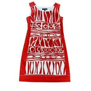 Red White Geometric Abstract Print Sleeveless Shift Dress Unique Career‎ Size 10